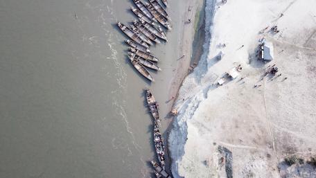 An aerial view from boats on the shore