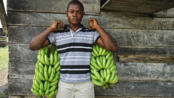 A young men selling bananas