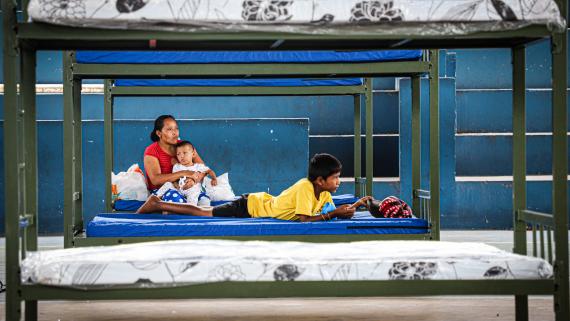 A Warao family from Venezuela pictured at a shelter